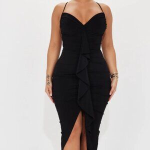 Tiered Ruched Spaghetti Strap Midi Dress